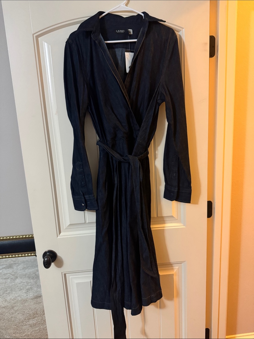 LAUREN Ralph Lauren Dark Navy Wrap Shirtdress with Self Tie